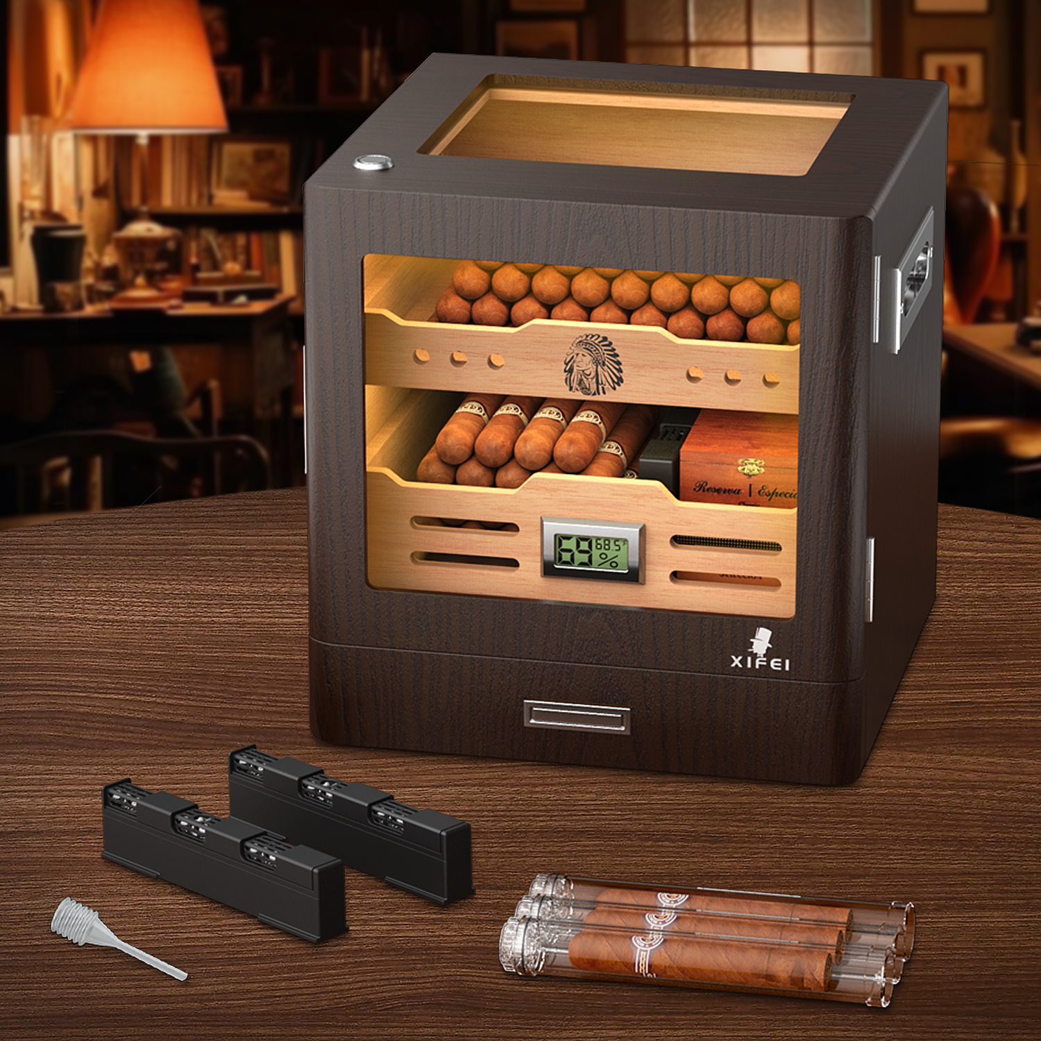 Home Fragrance Maple Walnut - Puro Humidor Dolabı, LED Aydınlatma, Dijital